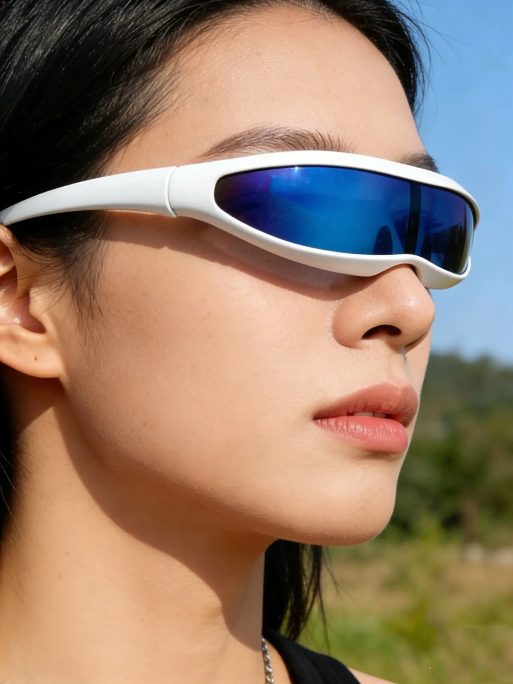 Cyberpunk Future-Style Futuristic Look Narrow Frame Punk Sunglasses, Colorful Lens Single-Lens Decorative Function Fashion Glasses, Must-Have Accessory for Trendsetters, Fashionable, Trendy, Mirrored Shades, Stylish Shades