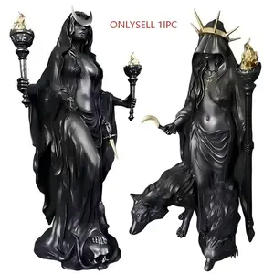 Gothic Hecate Statue, Dark Female Goddess HoldingTorch, No Power Needed, Halloween Themed Decoration,Mystical Altar, Resin Sculpture Home Decor,Ornaments