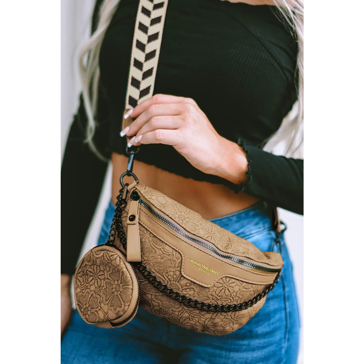 Camel Vintage Floral Crossbody Bag with Coin Purse handbag purse
