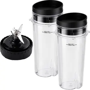 5- Ninja Blender Cups Replacement Single Serve 16oz Cups with Sip & Seal Lids, 6 Fins Extractor  Compatible with Nurti Ninja Blenders Pro BL660 BL663 BL663CO BL665Q BL740 BL770