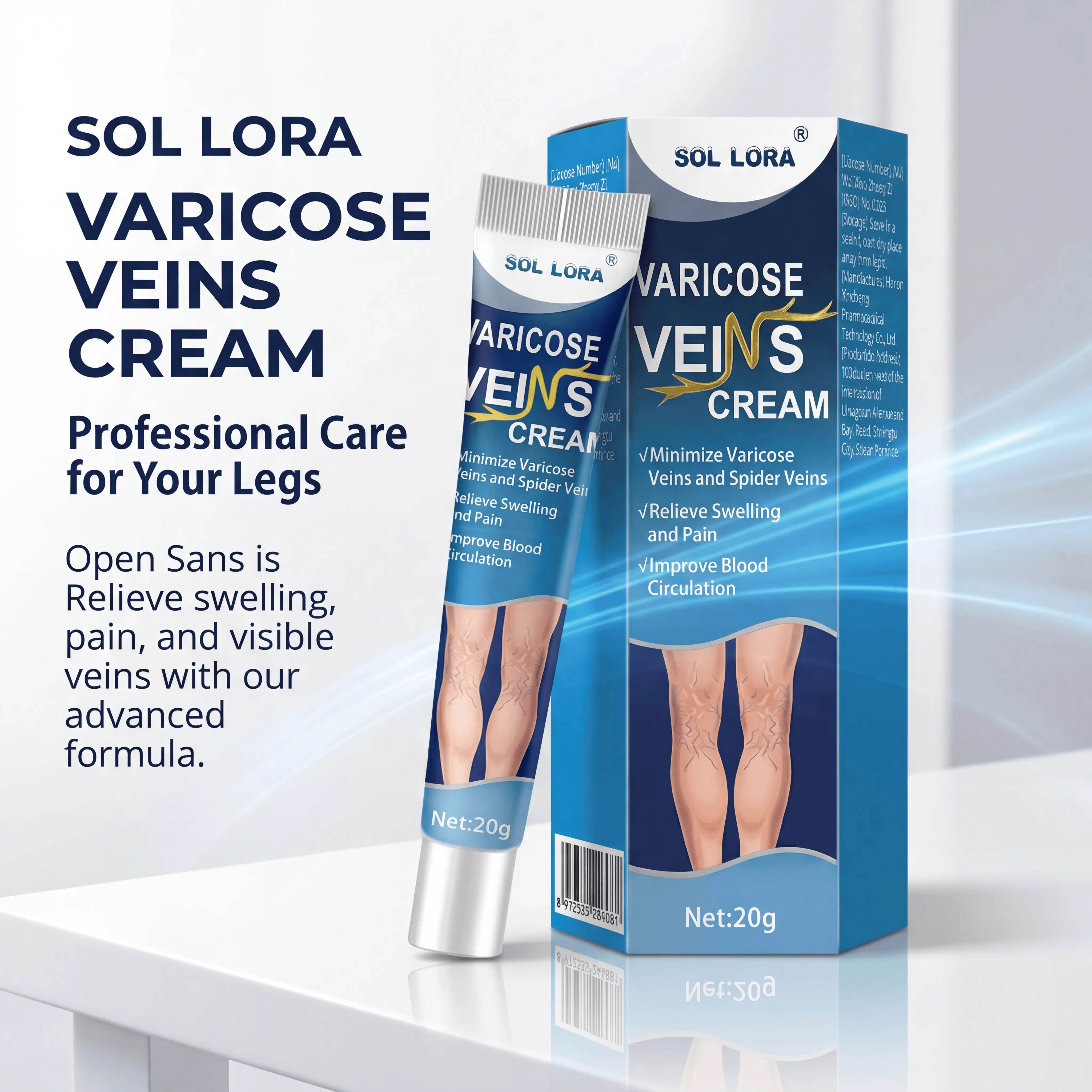 Sol lora Varicose Veins Cream, Soothing & Hydrating Formula for Varicose and Spider Veins, Reduces Swelling - Daily Moisturizing Body Care, Soothing Leg Cream