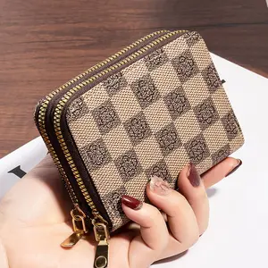 Women's Light Luxury Multi-Functional Accordion Card Holder with Double-Zipper Closure and Multi-Card Slots