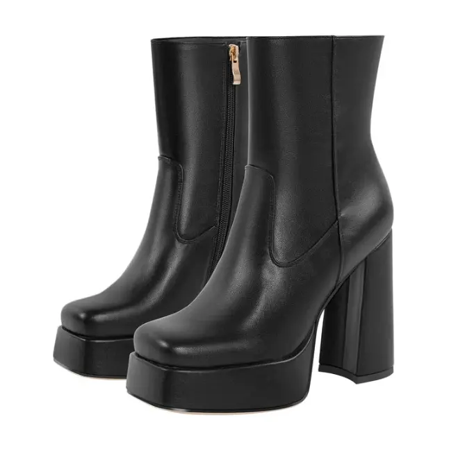 Women's Chunky Platform Ankle Boots with Round Toe, Matte Finish Block Heel Footwear, Statement Shoes for Festival Wear