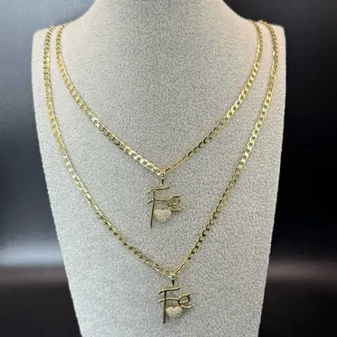 Gold Plated Cuban Chain & Faith Pendant 3mm Necklace  18 20 22 Inch Lengths Stylish Durable Jewelry for Various Occasions Cuban-7143