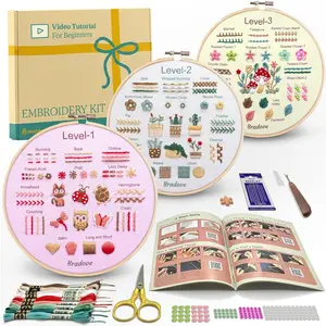 Beginner Embroidery Kit for Adults Kids, Learn to Embroider 37 Stitches and 13 Cute Patterns, Beginner Embroidery Practice
