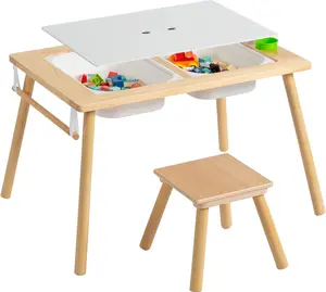 Sensory Table for Toddlers with Stool, Multifunction Activity Table with 2 Storage Bins, Kids Table with Pen Holder, Art & Craft, Play Sand Indoor and Outdoor, Gifts for Boys and Girls