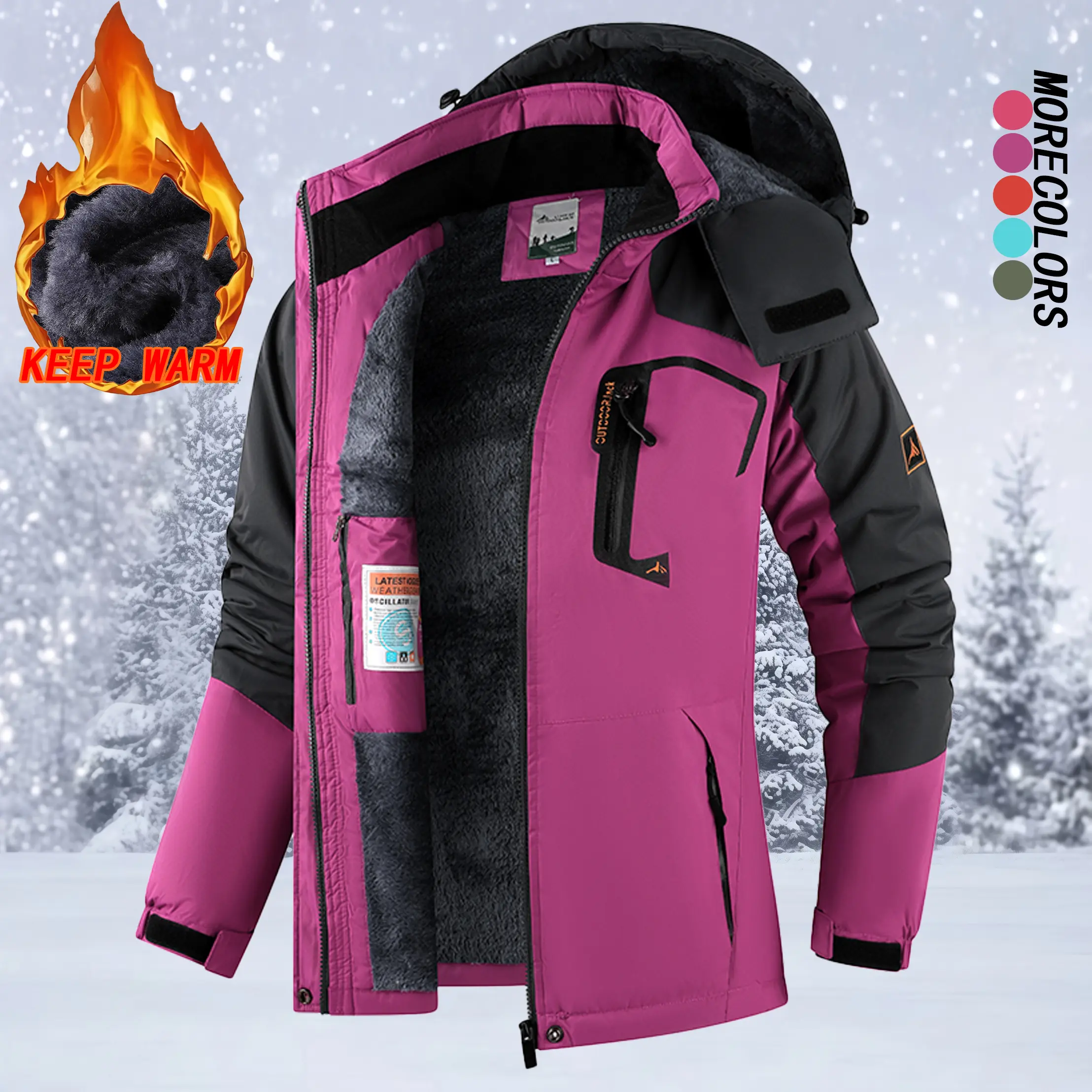 Women's Winter Long Ski Jacket - Hooded, Windproof, Full Sleeves, Multiple Pockets, Thick Fleece Lining for Thermal Protection, Jackets for Women Ideal for Casual Sport & Skiing