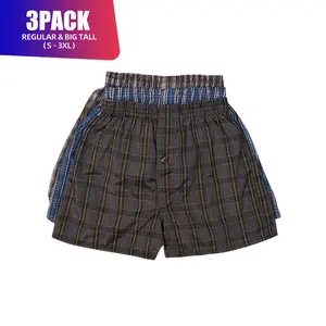 3 Pack Men's Cotton Blend Boxer Shorts Random Mixed Color Woven Relaxed Fit Boxers Breathable Underwear Button Fly Pouch Elastic Waist Menswear