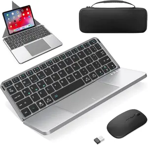 Folding Bluetooth Keyboard PC Phone Holder Wireless Foldable Keyboard PU Leather with Touchpad for Ios/Android/Windows/Mac LONGPEAN
