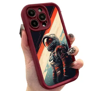 Cool Artistic Astronaut Space Pattern Phone Case for iPhone 17 16 15 14 Pro Max 13 12 11 XR XS Plus Air Slim Shockproof Anti Scratch TPU Protective Cover Stylish Cosmic Aesthetic Phone Accessory