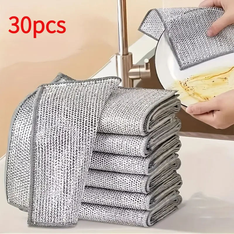 30 pieces of metal wire cleaning cloths, mesh fabric, non-stick oil, quick-drying, multi-purpose brushes, suitable for removing stains from pots and stoves, and can replace steel wool for cleaning kitchen countertops., Rubber, Non-Woven