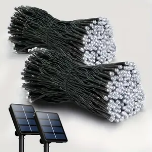 1pcs 40ft/2pcs 80ft Solar LED Christmas Lights, Ultra Bright LED String Fairy Lights Outdoor with 8 Lighting Modes for Independence Day Xmas Wedding Party Garden Yard Decorations