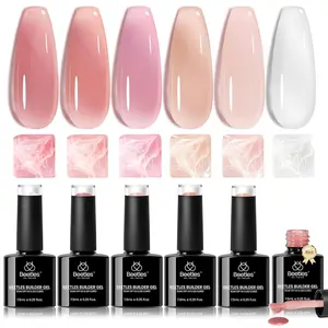Beetles Builder Gel for Nails, 7 in 1 Strengthener Gel Builder for Nails, Jelly Clear Pink Nude Hard Gel Builder Gel for Nail Apex Nail Thickening Extension Gel Soak Off Uv for Women Manicure summervibes