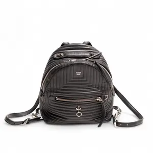 Pre-owned FENDI Lambskin Backpacks Trapuntata Dotcom Backpack, Black