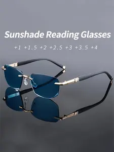 Reading Glasses Stylish, Men'S, Exquisite, Gorgeous, Rimless, Edge-Cut, Reading Glasses, Metal Frame, Eyewear, Reading Eyeglasses, Reading Sunglasses