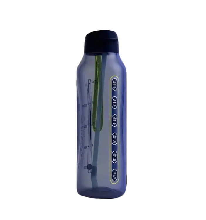 AquaVibe Reusable Portable Ribbed Water Bottle, 40 oz (1.2 L) with Washable Lid, Straw