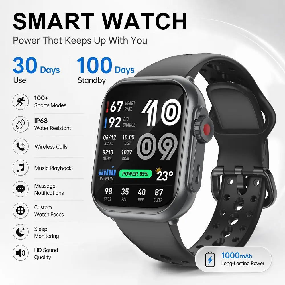Valentine's Day gifts / Summer Gift Smart Watch – 1.85" Fitness Tracker with Heart Rate, SpO2, Sleep & IP68 – 100+ Sports Modes – iPhone Android Touchscreen Wearable Sports Tracking Wristwatch Step Tracker Watch