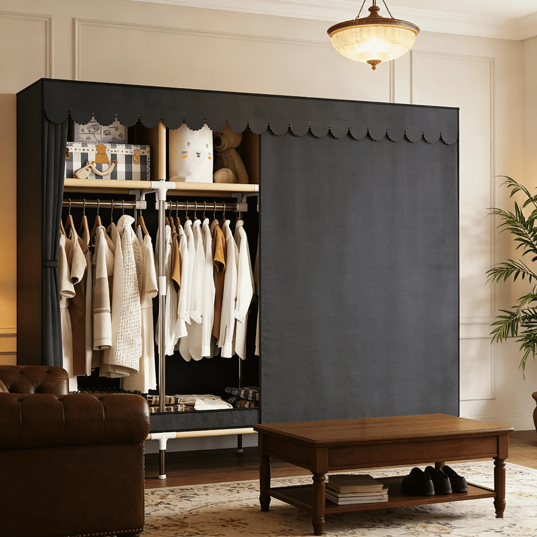 Portable Closet Storage Organizer Clothes Wardrobe Shoe Clothing Rack Shelf Dustproof Non-woven Fabric, Quick and Easy to Assemble