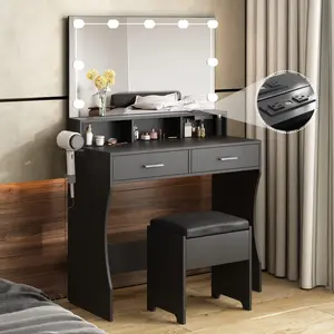 [SummerVibes] Vabches Makeup Vanity with Lighted Mirror & Power Outlet, White Vanity Set Vanity Desk, Clearance Makeup Vanity 3 Lighting Colors, Brightness Adjustable, 31.5in(W)