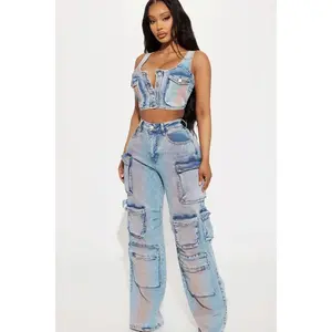 Losing Time Cargo Pant Set - Acid Wash Denim D