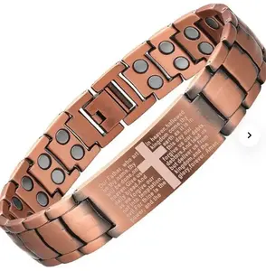 Men's Alloy Magnetic Bracelet with Cross Charm - Strong Magnetic Beads for, Adjustable Brown-Toned Link Design - Daily Wear & Gift for Dad, Boyfriend (Halloween/Thanksgiving) - Durable Magnetic for Men
