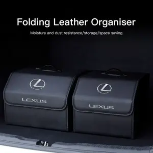 Car Emblem Leather Trunk Storage Box Portable Foldable Multiuse Organizer Bag Car Storage, Multifunctional Car Organizer, Auto Interior Accessories For Lexus LS LC RZ IS350 ES300 GS350 CT200h GX460 LX570, Car Storage Organizers