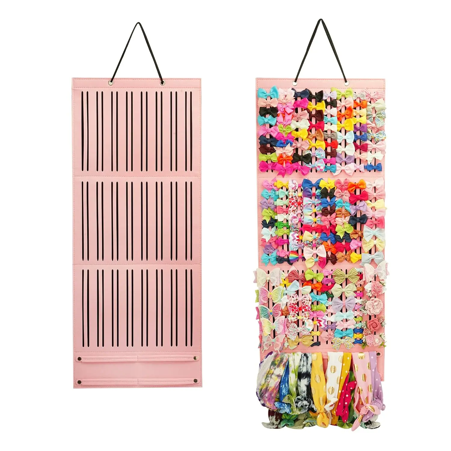 Girl Hair Bows Holder  Clips Storage Hanger For Ribbons Organizer Clip Display Sturdy Stand Wall Hanging for Room (Pink Large)