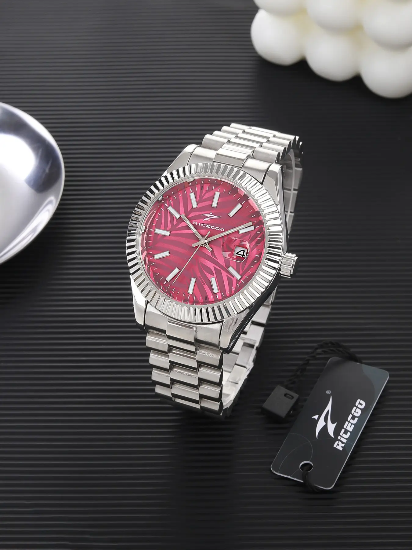 RICECGO Men's Quartz Analog Watch with 42mm Dial, Stainless Steel Strap and Date Display, Ideal for Daily Wear and Gifts, Quartz Analog Wristwatch