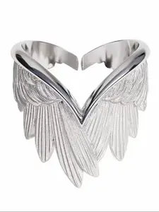 1pc Adjustable Open Wing Ring for Unisex, Angel Wings Design Feather Pattern for Unique Style, Perfect Gift for Fashion Lovers
