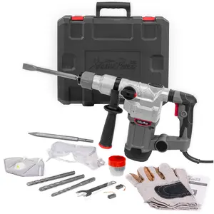 XtremepowerUS 1-In SDS Electric Impact Drill Combination Tool Kit, 15J Anti-Vibration Power Tool with Flat Bits for Drilling, Chiseling, Power Tools
