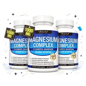 1000mg Elemental Magnesium Complex Supplement Glycinate Citrate Malate Taurate High Absorption Mineral Capsules Maintain Healthy Muscle Bone Immune System Natural Edible Healthcare Fitness 90 Capsules