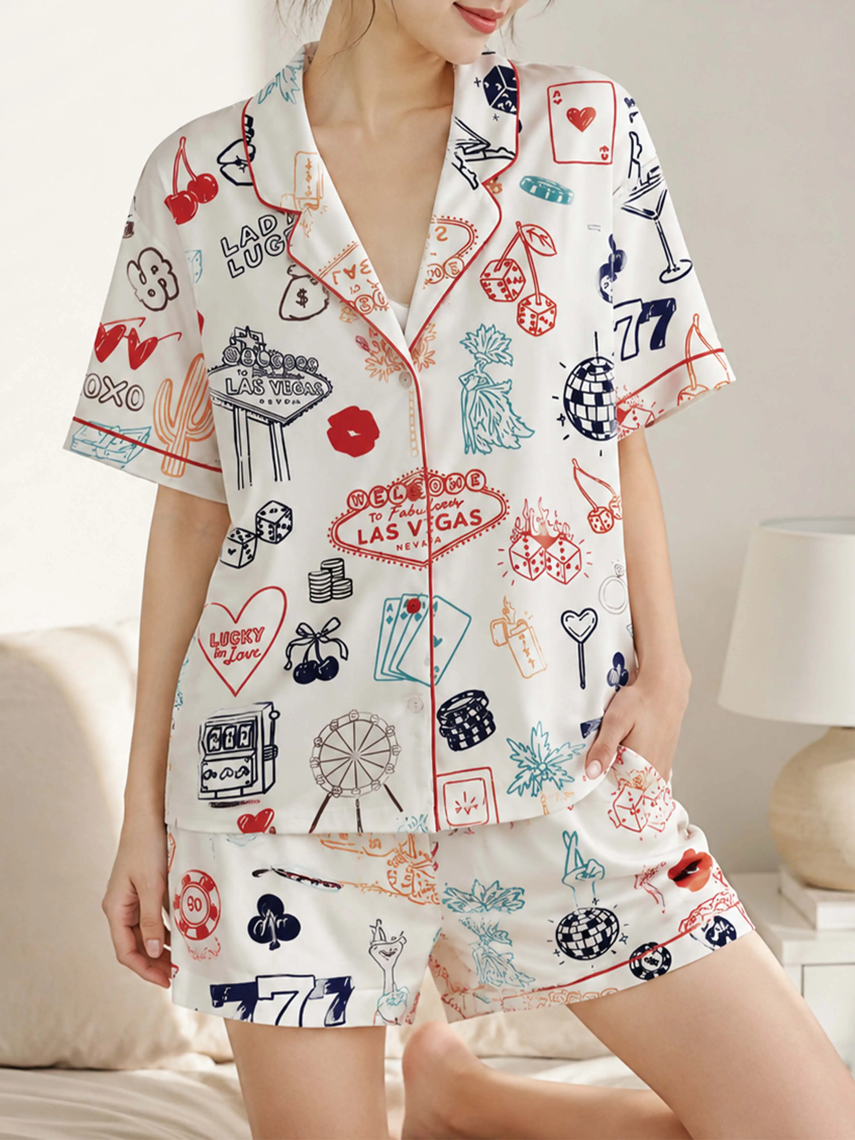 [Made-to-Order] RodyThread Women's Silky Satin Short-Sleeve Bridal Pajama Set - Adjustable, Lightweight Loungewear for Bride Squad Bachelorette Gift, Las Vegas Wedding Casino Party Use, Customized, Everyday, Shortsleeve, Elastic, Elegant, Birthday, Pocket