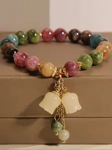 Artificial Colorful Quartz Stone Bracelet with Bellflower Pendant, Casual Style Rope Chain Jewelry for All Seasons, Women's Fashion Accessory