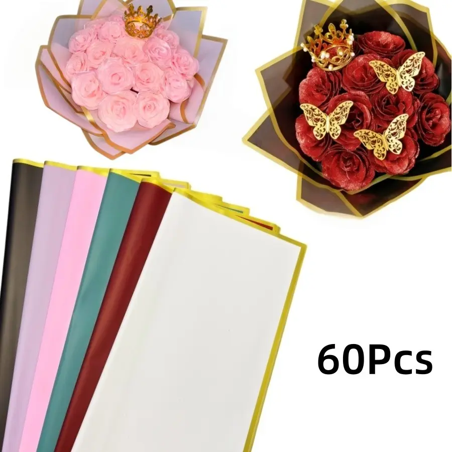 High-End Gold Edge Elegant Packaging Paper Gift Wrap, Gift Wrapping Supplies 20Pcs or 60Pcs, Ideal for DIY Crafts,Flower shop floral arrangement, Weddings, Birthdays, Valentine's Day, Mother's Day, Father's Day,Christmas, New Year, Graduation Gifts
