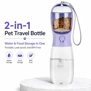 GMOX Portable Dog Water Bottle - Leak Proof Dog Water Dispenser with Bowl & Food Container, Food Grade Plastic for Pet Puppy Outdoor Walking Hiking Travel Pink