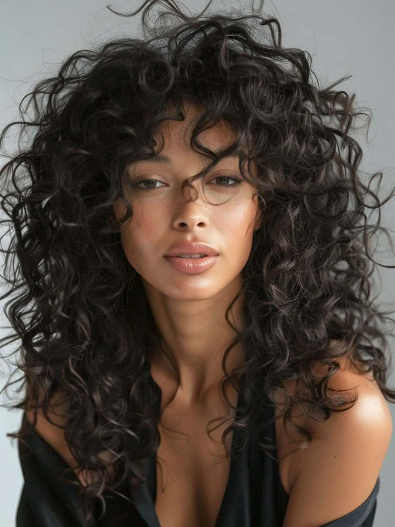 80s Black Curly Wig for Women 18 Inch Long Curly Afro Wig With Bangs Big Bouncy Fluffy Synthetic Hair Glueless Wig Natural Look