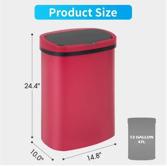 YRLLENSDAN 13-Gal Touchless Motion Sensor Kitchen Trash Can, Plastic Tall Lidded Automatic Garbage Bin, Red