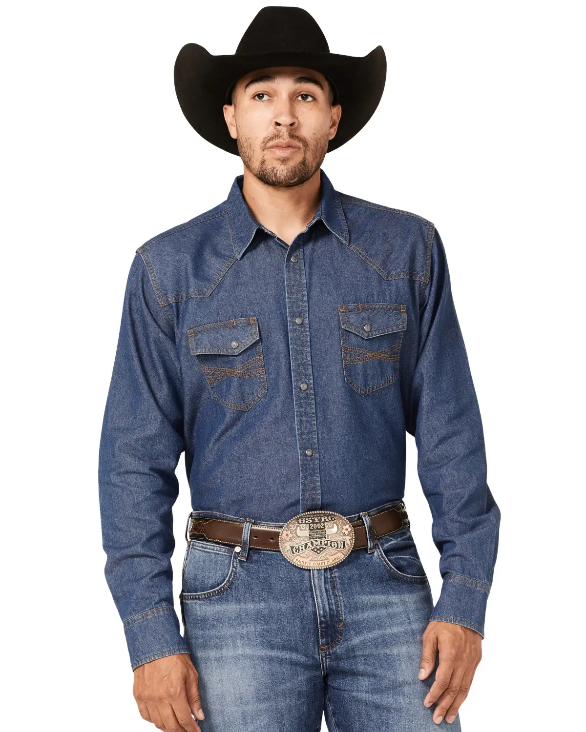 Blue Ranchwear Men's Men'S Medium Wash Long Sleeve Snap Western Denim Shirt - Brsp22w10-Medblue