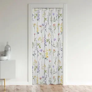 Floral Door Curtain,Flower Garden Door Curtain,Botanical Spring Nature Theme White Closet 30%-50% Blackout Door Cover Curtain