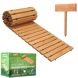 10FT Wooden Pathway, Roll Out Decorative Walkway,-Resistant Non-Slip Walkway Pavers for, Backyard, Beach, Wedding Pathways