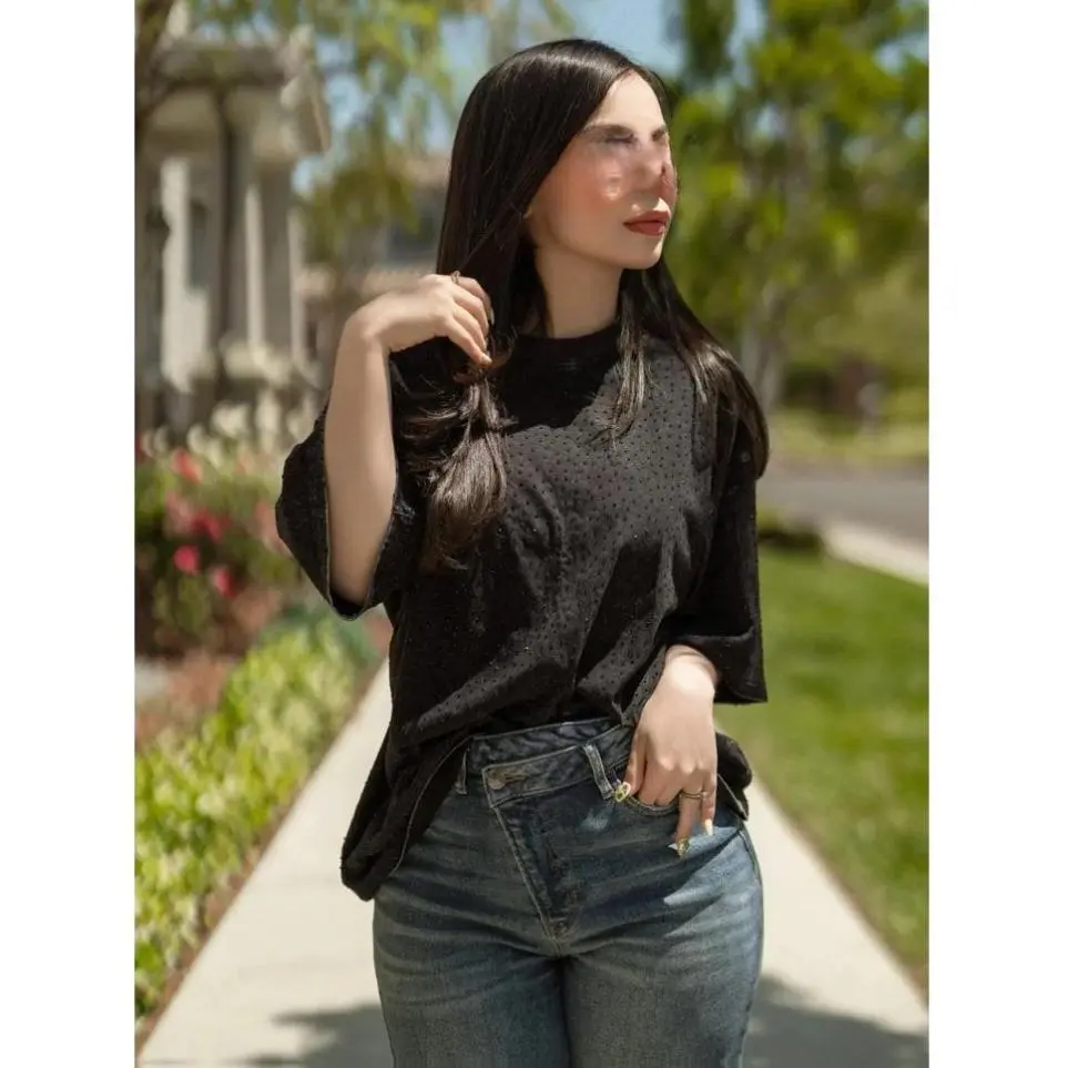MABEL Rhinestone Top - Black All Seasons Shirt with Sparkling Detailing for Women