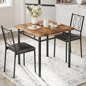Dining Table Set for 2, Small Kitchen Table with Upholstered Chairs, Farmhouse Wood Dining Table Chairs for Kitchen Room, Small Spaces, Apartment, Brown