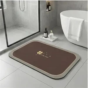 1pc Super Absorbent Diatomaceous Earth Bath Mat – Quick-Dry, Non-Slip Bathroom Rug, Anti-Mold & Odor Resistant Floor Mat for Bathroom, Kitchen, Entryway, Laundry Room, Black Flannel Bathroom Decor Set