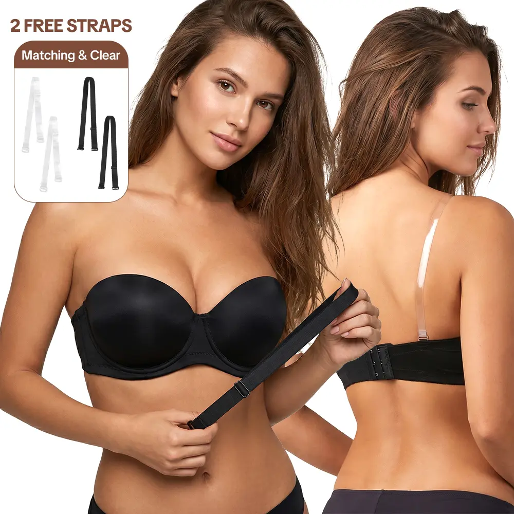 HSIA Classic Comfort Lightly Padded Plus Size Strapless Bra Multiway Convertible Underwire Bra Non Slip Silicone Stay Up Bra for Large Bust Full Figure Seamless T Shirt Lingerie with Free Clear Straps 6 Way Convertible Bra