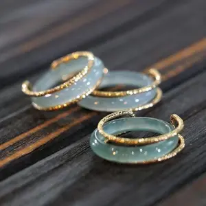 Natural jadeite ring, unisex, high-end design, high-transparency, simple gift