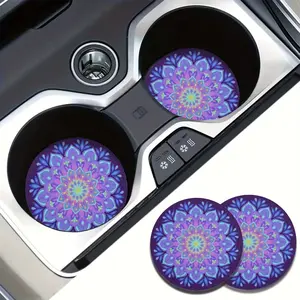 Two water-absorbent car coasters with Mandala patterns, automotive interior accessories. The coasters are suitable for vehicles, home tables and kitchens