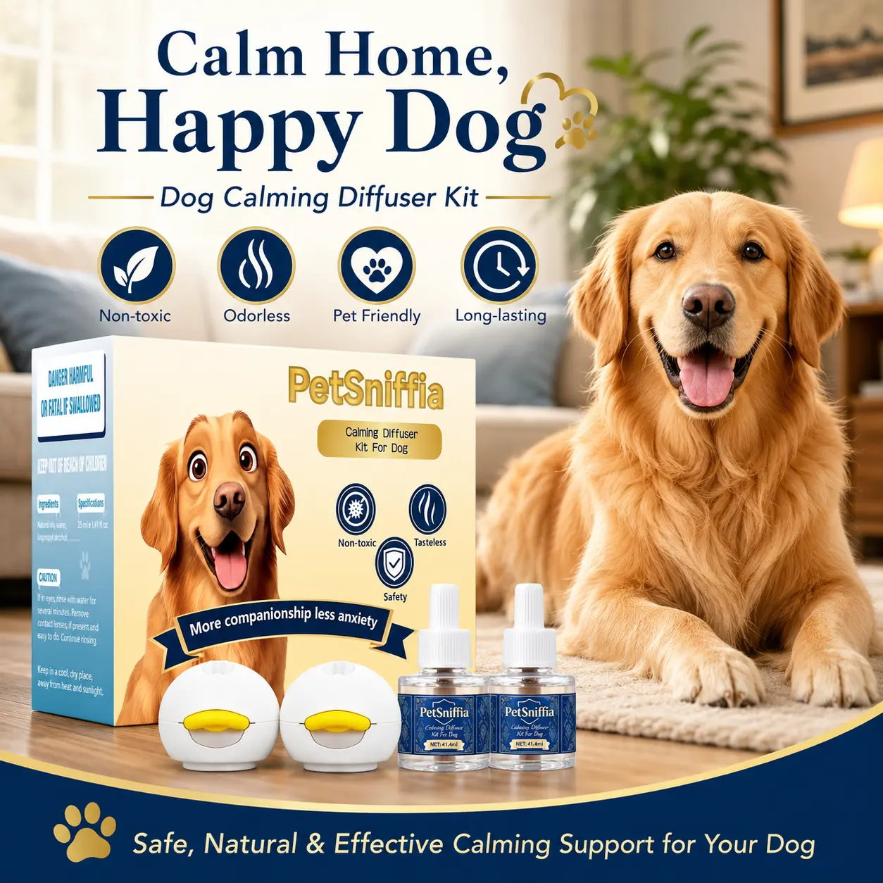 Dog Calming Aid Plug-In Diffuser Set - 2 Diffusers + 4 Refill Vials Complete Kit