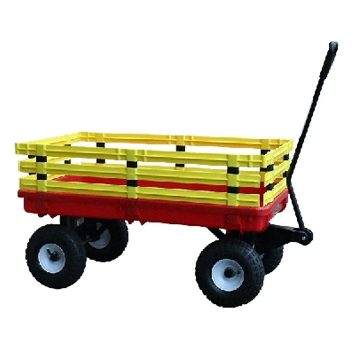 Millside Industries Red Plastic Garden Cart Heavy-Duty Rolling Trolley, 20 in. x 38 in. Deck Wagon, Steering Handle, 4 in. x 10 in. Pneumatic Tires, Poly Racks, Heavy-Duty Rolling Trollies