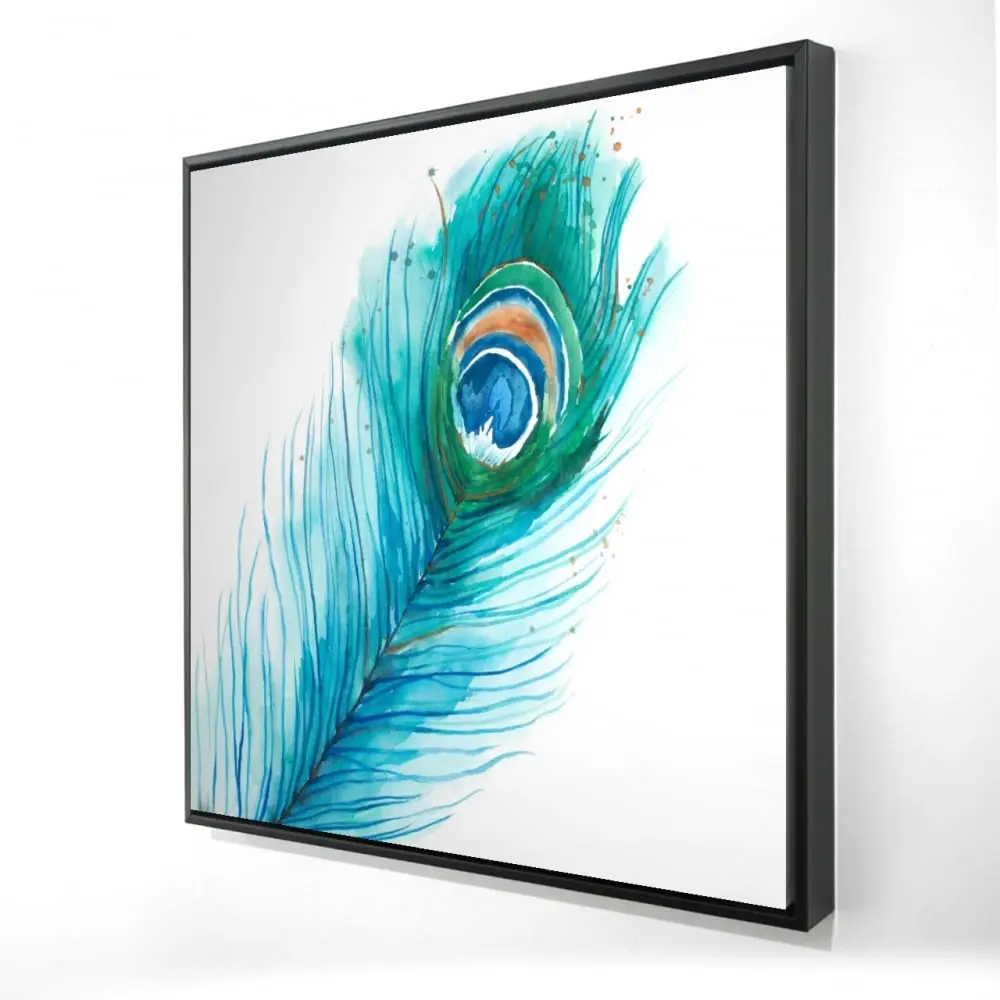 Begin Home Decor 2081-2424-AN357 24 x 24 in. Animals Romantic Blue Framed Canvas - Long Peacock Feather Decor