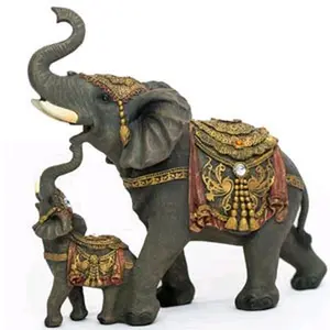 Polyresin Mother and Baby Elephant Sculpture Set, Trunk-Up Lucky Figurine, Decorative Mother's Day Gift, Home Decor Ornament